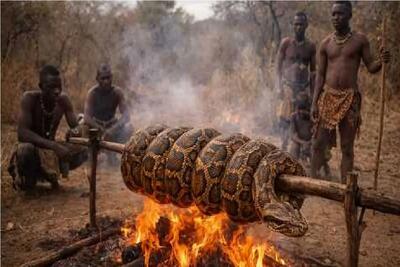  مستند حیات وحش؛ بربرهای برهنه پیتونی که قبیله رو نسل کشی کرده بود رو آتش زدند