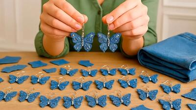  من شلوار جین قدیمی را به گوشواره های پروانه ای تبدیل کردم!